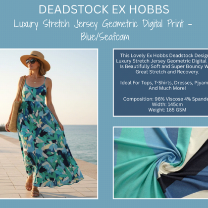 Ex Hobbs Viscose Jersey - Geometric Design Blue Tones £16 per metre
