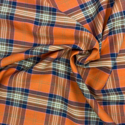 100% Brushed Cotton Check Rust/Blue