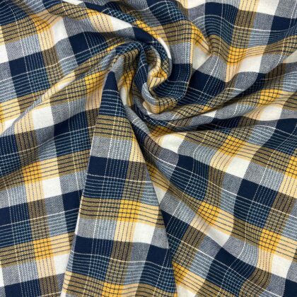 100% Brushed Cotton Check Blue/Yellow